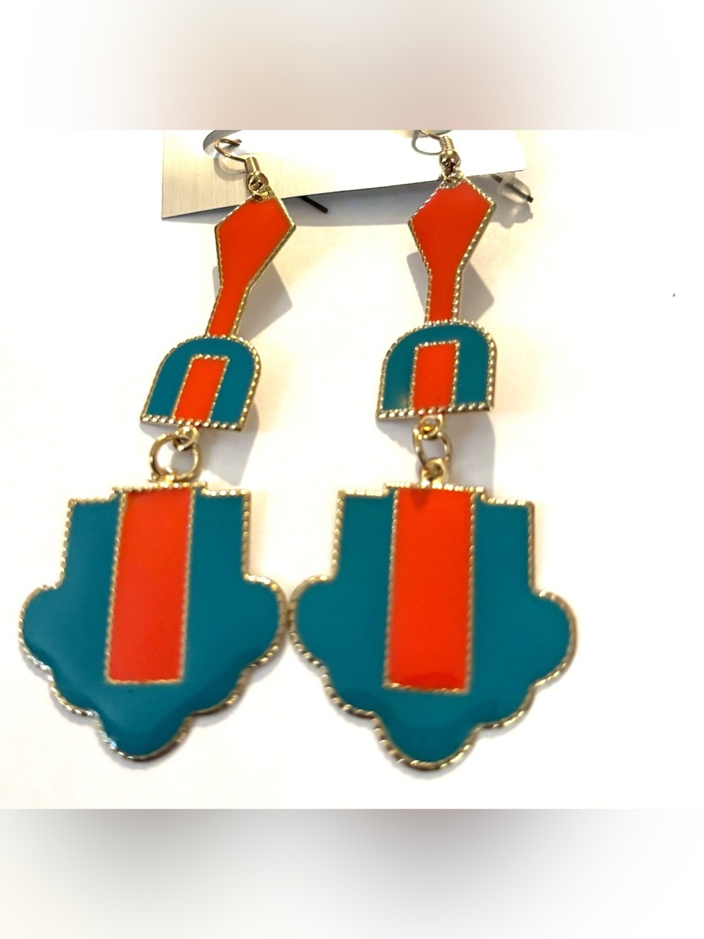 Fashion Jewelry Teal and Orange Geometric Drop Earrings